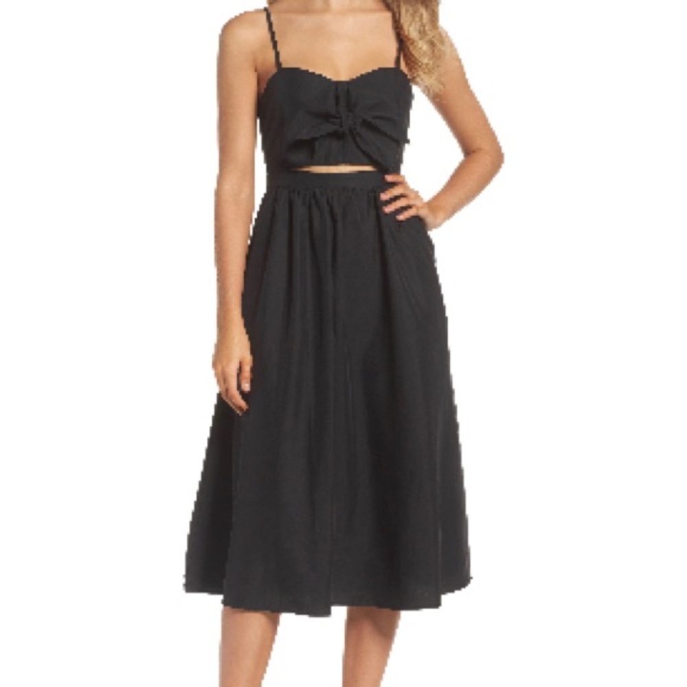 Bardot Midi Black Dress with Tie Front Peep Hole Size Small 6/Small